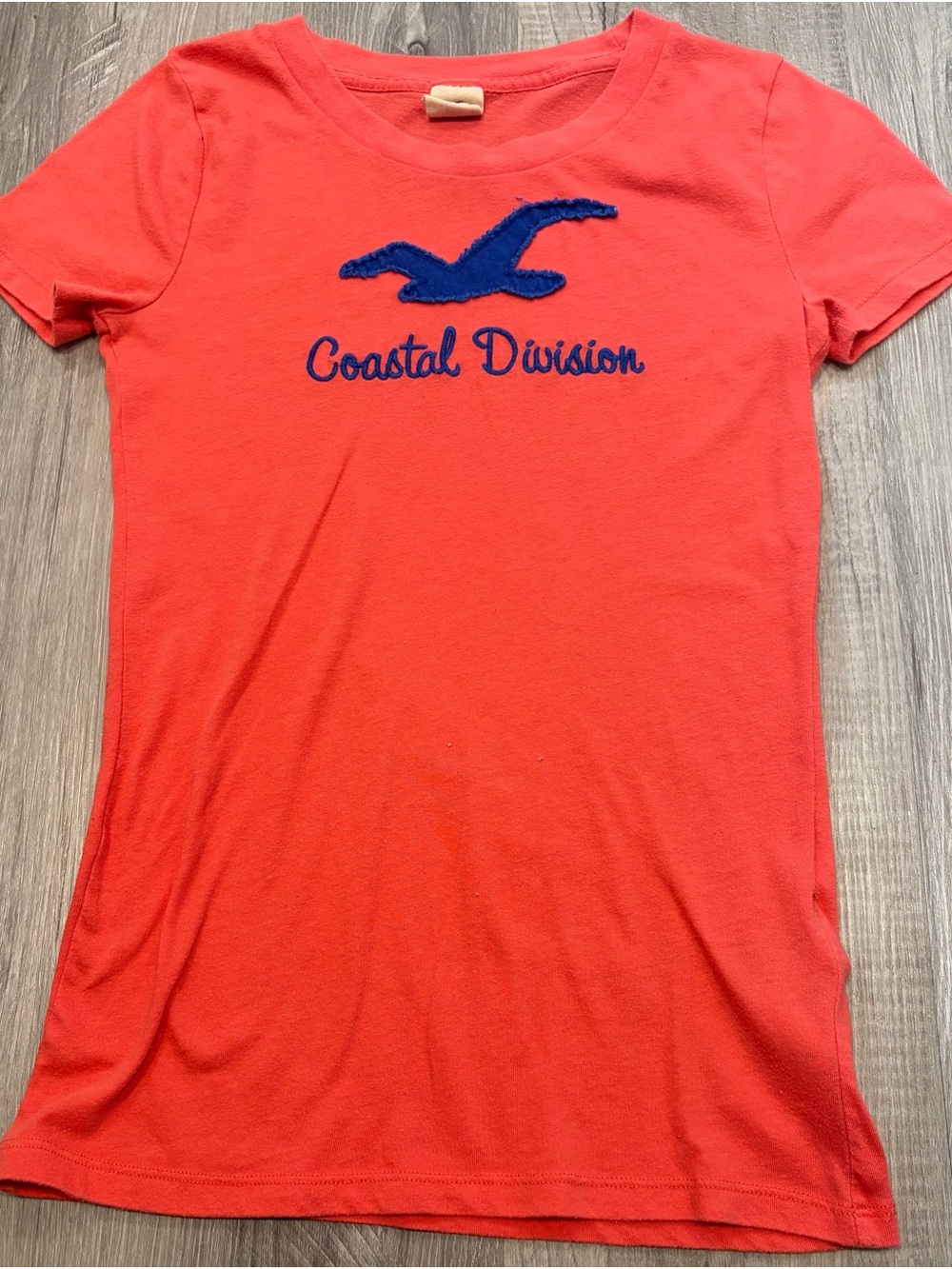 Hollister Coral Tee with Navy Coastal Logo woman’s small